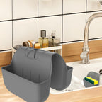 Sponge Holder for Kitchen Sink, Silicone Sink Saddle Caddy Organizer Rack, Sponges Holder Over Faucet, Hanging Kitchen Organizer Accessories Rack Basket Dark Gray