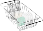 Small Dish Drainer Rack in Sink Adjustable, Expandable Stainless Steel Metal Dish Drying Rack Organizer with Stainless Steel Utensil Holder Over Inside Sink Counter, Rustproof(for 1-2 People)