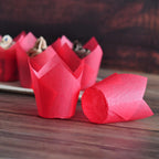 Red colour Large size Tulip Baking Cups 2-1/4"(Base diameter) x 4"(Wall height) Greaseproof paper baking cupcake Muffin liners, Case of 130 pcs