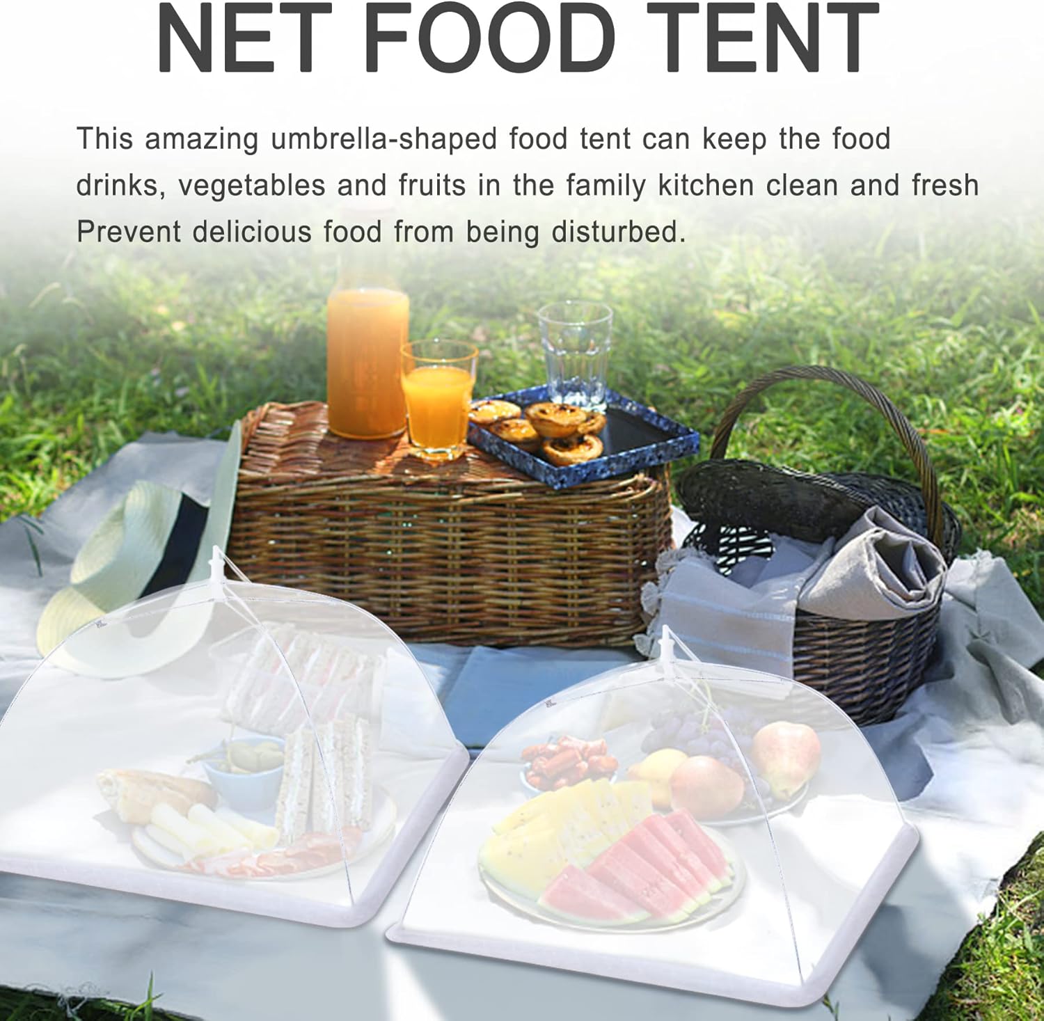 JULBEAR 4 Pcs Mesh Food Cover Tent Large and Tall Umbrella Food Screen Covers for Outside Pop-up Mesh Reusable Food Nets for Parties Picnics Outdoor BBQs Collapsible (2 Pcs 17"x17", 2 Pcs 14"x14")