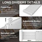 HiYZ Expandable Drawer Dividers - 12.6-22.8'' Adjustable Drawers Organizers for Kitchen Utensils, Drawer Separators in Bedroom, Dresser, Office, Bathroom, Fridge, 5 Pack Long Dividers-Gray