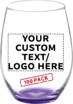 DISCOUNT PROMOS 100 ARC Stemless Wine Glasses Set, 21 oz. - Customizable Text, Logo - Chardonnay, Cabernet, Merlot, Sauvignon - Purple