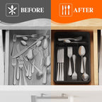 Lifewit Silverware Tray, Cutlery Drawer Organizer Storage for Kitchen, Plastic Flatware Utensil Holder Divider for Spoons Forks Knives Tableware, 4 Compartment, Black