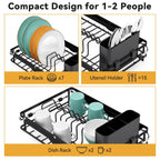 Over the Sink Dish Drying Rack,In Sink Dish Drying Racks,Expandable Dish Rack Over Sink Counter,Adjustable Dish Drainer for Inside Sink with Utensil Holder, Stainless Steel Dish Strainer Compact Size