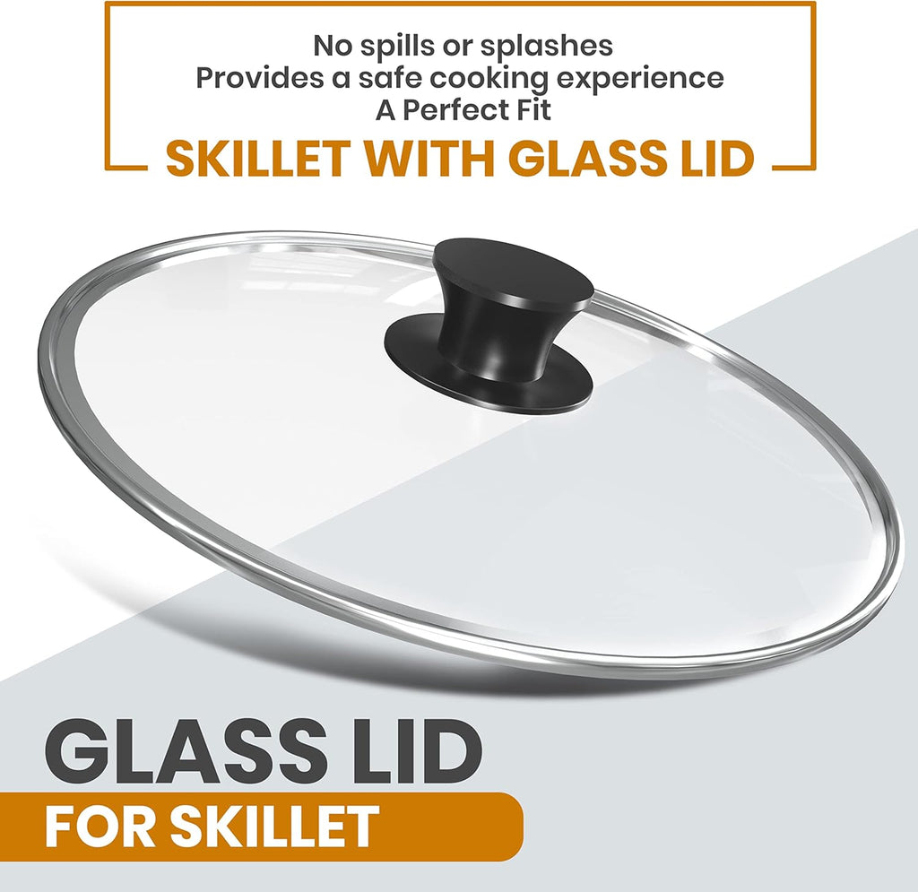 Utopia Kitchen Saute Frying Pan 12 Inch, Cast Iron Chefs Pan, Pre Seasoned Cast iron Skillet With Lid, Safe Grill Cookware for Indoor & Outdoor Use, Black