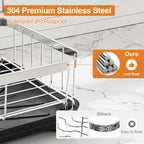 Stainless Steel Dish Drying Rack – 304 Grade Dish Racks for Kitchen Counter with Utensil Holder & Adjustable Spout, Space-Saving Organizer, 16.5" x 11.8" x 5.3" Black