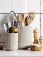LE TAUCI Utensil Holder, 7.3"+5.4" Ceramic Kitchen Utensil Holder for Countertop, Large Cooking Utensil Crocks for Kitchen Counter, Modern Utensil Organizer for Spatula, Set of 2, Oatmeal Greige