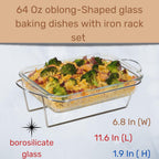 Moss & Stone Glass casserole Dish Made by Borosilicate Glass, 10 X 6.5 Inch Durable Bakeware Dish Oven Safe & Microwave Safe, Clear Glass Rectangular Baking Pan (1 Pcs & Stand)