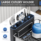 Stainless Steel Dish Drying Rack - Large Capcity 304 Grade Dish Drainer for Kitchen Counter with Drain Board, Utensil Holder & Detachable Cup Shelf, Rustproof Multifunctional Organizer