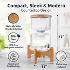 Invigorated Water pH Recharge Alkaline Water Filter Dispenser – BPA-Free Glass Countertop Water Filter Pitcher Purifier for Home & Office, 36-Cup Capacity, 360L Long Filter Life (Bamboo/Marble)