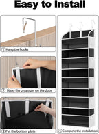 1 Pack Over The Door Storage Organizer with 5 Pockets 10 Mesh Side Pockets, 44 lbs Weight Capacity Door Hanging Organizers and Storage for Bedroom,Bathroom,Nursery,Pantry,Dorm(Black)