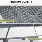 Triple Expandable Dish Drying Rack, Extra Large Dish Rack for Kitchen Counter, Stainless Steel Dish Drying Rack, Foldable Dishes Drainer, Extendable Dish Strainer with Utensil & Pans Holder, Gray