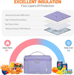 NOL Natural Organic Lifestyle Small Lunch Bag Mini Lunch Box Insulated Lunch Bag for Men/Women Leakproof Cooler Tote Bag Lightweight Nylon Waterproof Lunch Box For Work, Light purple