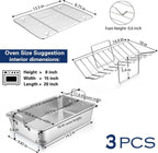 P&P CHEF 16" Roaster Roasting Pan with Baking Rack and V-shaped Rack, Stainless Steel Rectangular Lasagna Pan with Handles for Turkey Chicken, Healthy & Dishwasher Safe, 3 Pieces, Silver