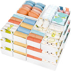 DIMJ Drawer Organizer Clothes, 18 Pack Dresser Organizer, Foldable Closet Organizers and Storage, Fabric Bins, Drawer Dividers for Nursery, Baby Clothes, Underwears, Sock (White)