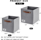 Collapsible Fabric Storage Cube Bins with 2 Reinforced PU Handles, Foldable Storage Organizer Baskets for Closet, Shelves, Living Room | 11"x11"x11", 4 Pack, Full Gray