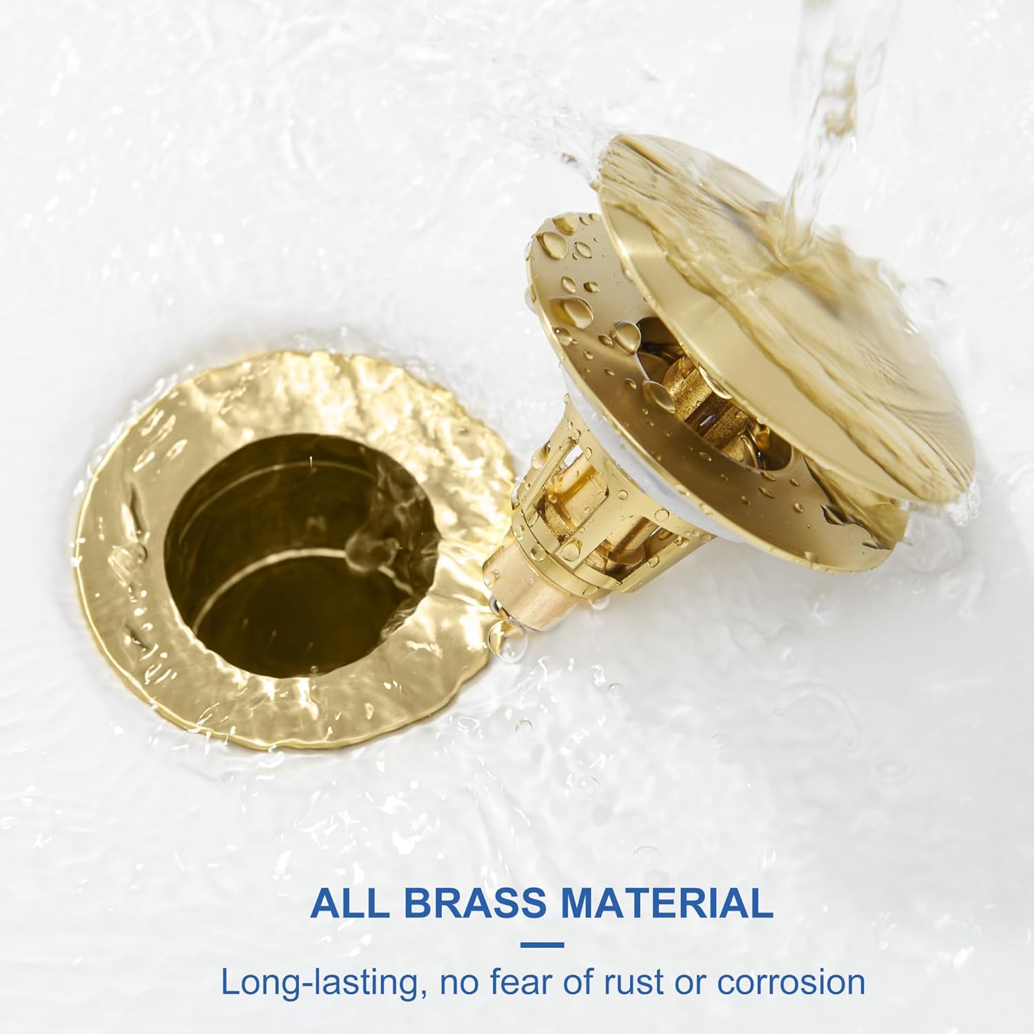 Universal Bathroom Sink Stopper - Pop Up Sink Drain Stopper, Push Button Flixfilter Sink Drain Stopper Replacement, Wash Basin Drain Filter Plug Anti-Clogging Basket, Brushed Gold