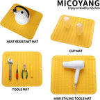Silicone Dish Drying Mat for Multiple Usage,Easy clean,Eco-friendly,Heat-resistant Silicone Mat for Kitchen Counter or Sink,Refrigerator or Drawer Liner Yellow 2XL 24 inches x 18 inches