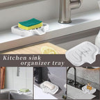 Self Draining Soap Dish- Bar Soap Holder for Shower, Marble Design Large Soap Savers Soap Tray Sponge Holder for Kitchen Bathroom Bathtub Sink, White
