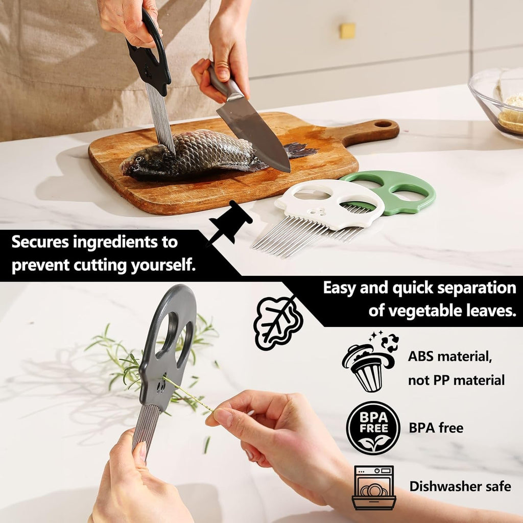 Stainless Steel Onion Cutter & Egg Slicer – Multi-Function Vegetable Cutter and Herb Stripper for Avocados, Tomatoes, and Potatoes (White)