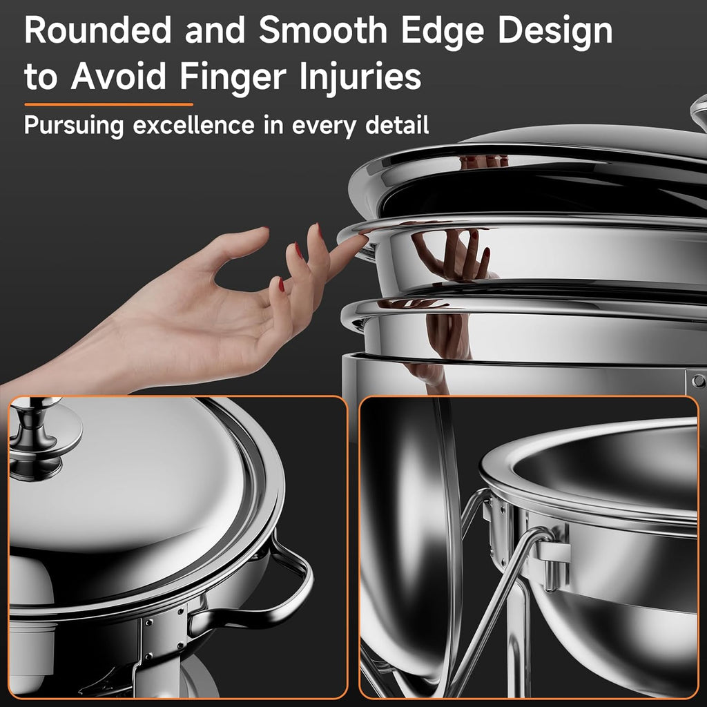 Chafing Dishes for Buffet, 4 Pack 5QT Round Stainless Steel Chafing Dish Set for Home Parties, Christmas Gatherings, Catering Events Complete Buffet Warmer Set (Silver 2)