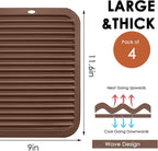 4 Pack Silicone Trivets for Hot Dishes Large 446°F Heat Resistant Pot Holder Hot Pads for Kitchen 9'' x 12' Brown Silicone Trivet Mat for Hot Pots and Pans, Jar Opener, Drying Mat