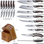 16-Piece Knife Set, Japanese High Carbon Stainless Steel Kitchen Knife Set, Ultra Sharp Chef Knife Block Set with Sharpener