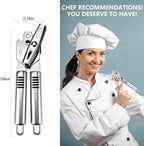 Stainless Steel Can Opener Manual Food-safe Good Grips with Built-in Bottle Opener Smooth Edge Stainless Steel Sharp Blade Safe Cover for Beer/Tin/Bottle, Food Grade-Silver