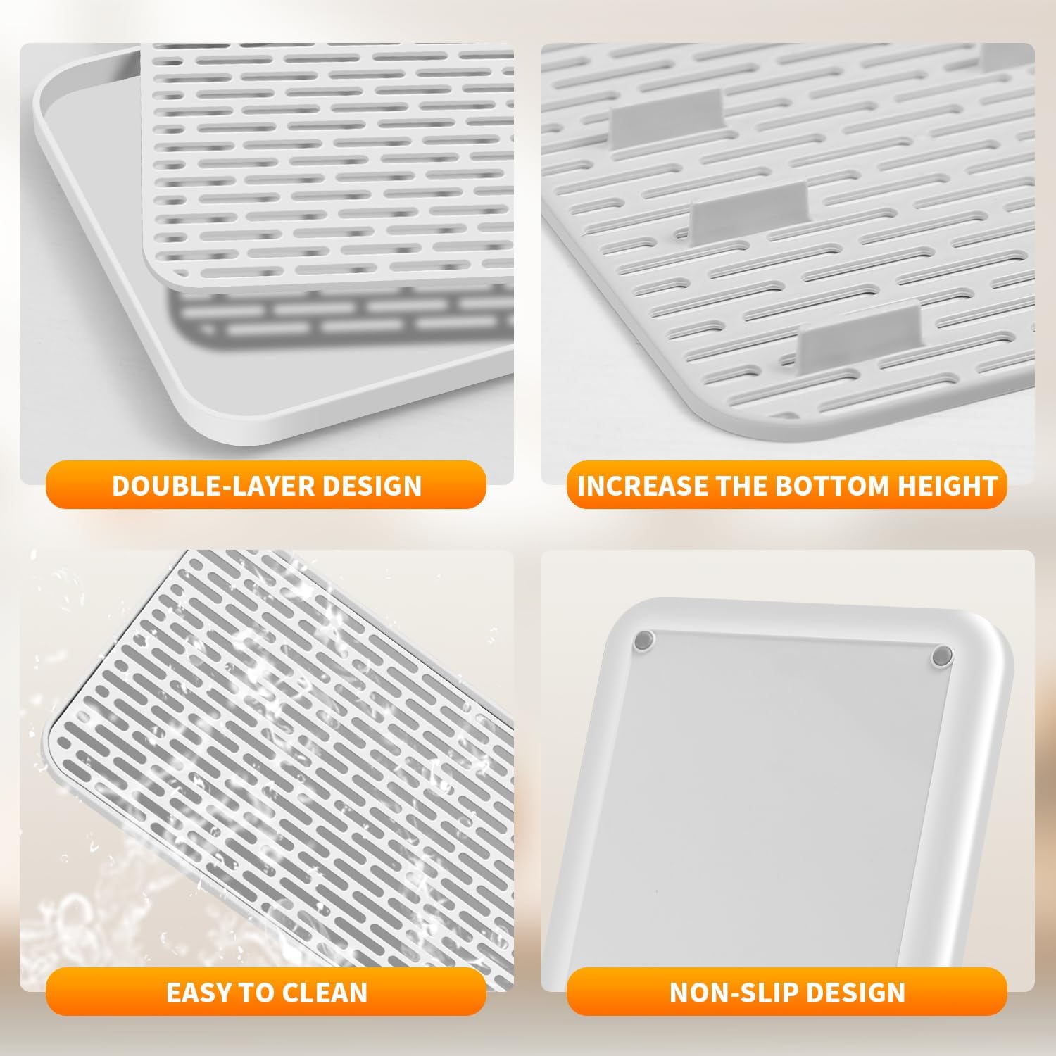 Plastics Drain Tray, Cup & Dish Drying Rack, Drain Board 2 Tier Non Slip Serving Tray with Drainboard Perfect for Sink, Coffee Table, Outdoor (15.4 x 10 x 0.98 in)