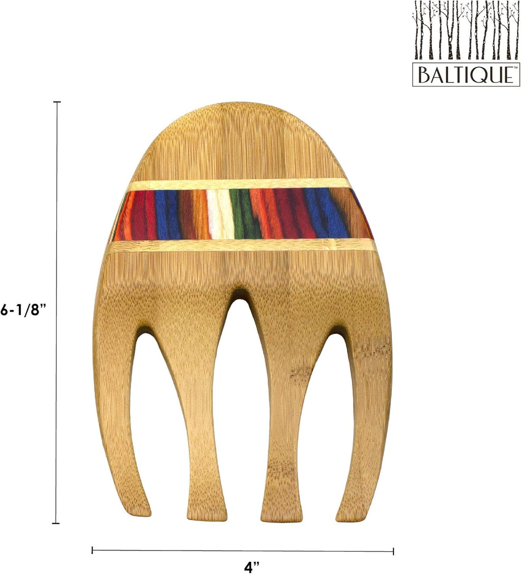 Totally Bamboo Baltique Marrakesh Collection Salad Hands Serving Utensils, Bamboo and Colored Birch Wood