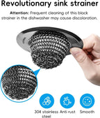 Sink Drain Strainer (Black): Flexible Anti-Slip Chainlink, 304 Stainless Steel. Upgraded Clog-Free, Easy-Clean Catcher for Kitchen Garbage Disposal