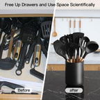 Black Kitchen Utensil Holder for Countertop, Large 7.2 Matte Ceramic Cooking Utensil Crock for Counter Easy to Clean, Modern Spatula Holder for Farmhouse Décor 7.2×5.8 INCH