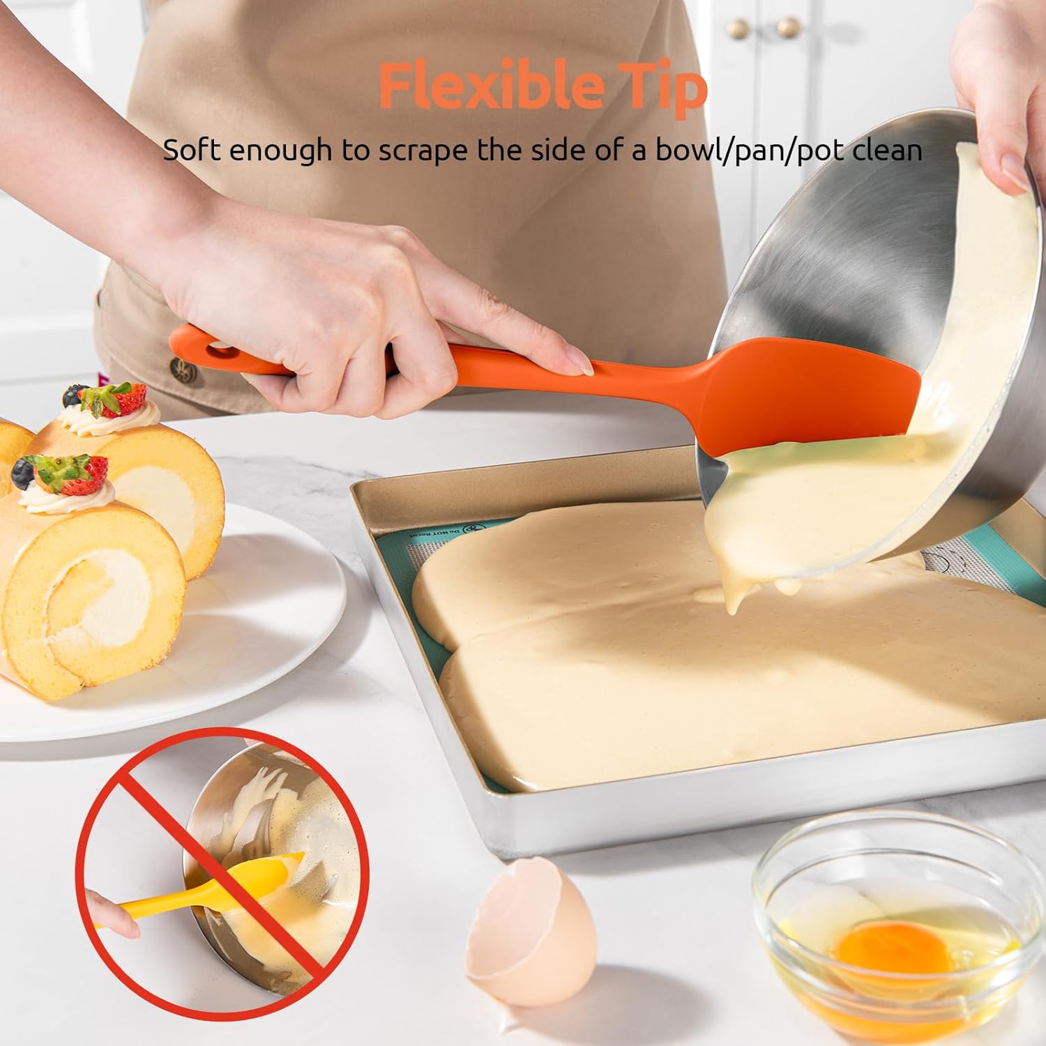 U-Taste Silicone Spoon Spatula Set: 480ºF Heat Resistant Food Grade Flexible Rubber Spoonula, Nonstick Cooking Mixing Scooping Kitchen Baking Scraper Utensils Set of 3 for Pan, Pot, Bowl (Orange)