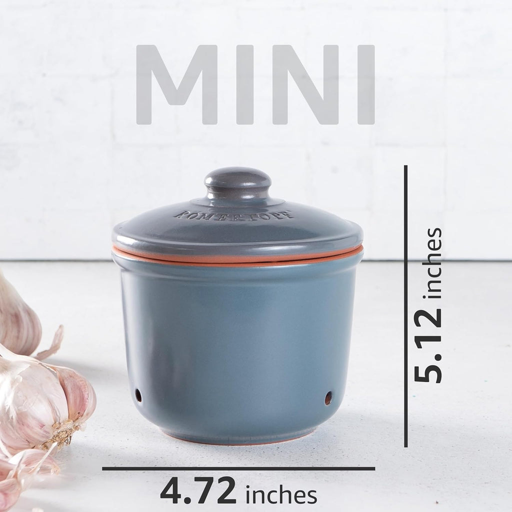 Romertopf Freshness Storage Potato Onion Garlic Clay Pot Set of 3 with Lids - Blue-gray