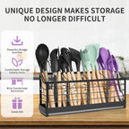 Large Kitchen Utensil Holder with Diatomite Base – Wall-Mountable Utensil Caddy with 4 Compartments – Fast-Drying Matte Black Utensil Organizer for Kitchen Countertop or Wall
