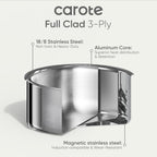 CAROTE Stainless Steel Sauce Pan with Detachable Handle, 1.5QT&2QT&3QT 8pcs Saucepan with Lid, Stainless Steel Pot, Nonstick Induction Kitchen Cookware, Removable Handle, Oven Safe, Woodgrain