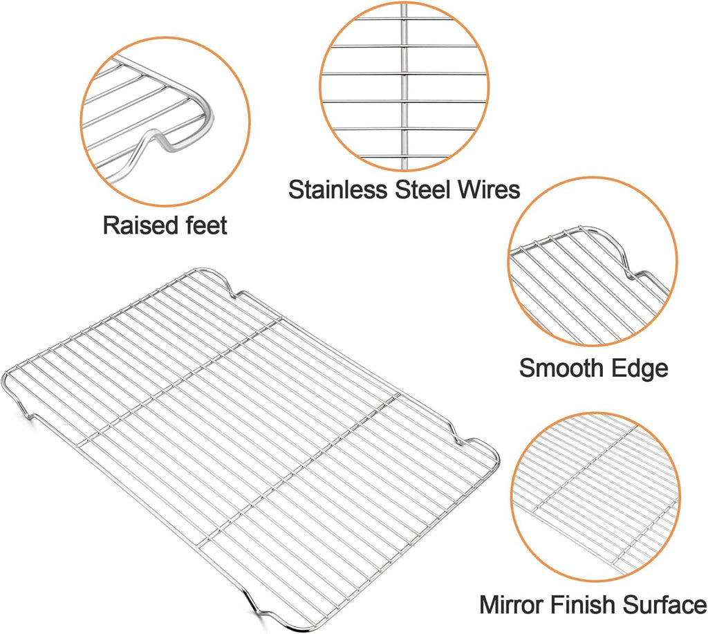 TeamFar Baking Sheet with Rack, 17.6 x 13 x 1 inch Stainless Steel Baking Pan Cookie Sheet Set with Cooling Rack for Baking/Roasting/Cooling, Non-Toxic & Heavy Duty, Dishwasher Safe - Set of 4