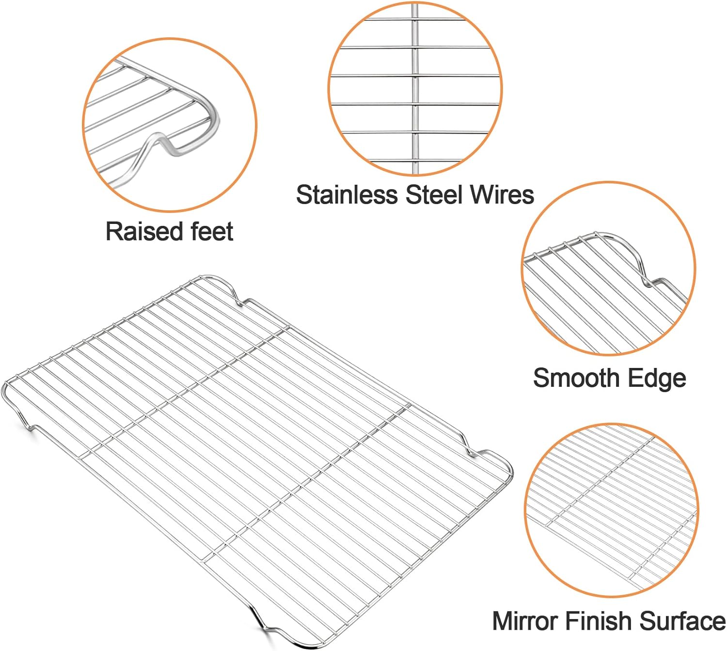 TeamFar Baking Sheet with Rack, 17.6 x 13 x 1 inch Stainless Steel Baking Pan Cookie Sheet Set with Cooling Rack for Baking/Roasting/Cooling, Non-Toxic & Heavy Duty, Dishwasher Safe - Set of 4