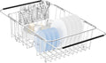 Large Dish Drying Rack in Sink Expandable, Adjustable304 Stainless Steel Metal Dish DrainerRack Organizer with Stainless Steel Utensil Holder Over Inside Sink Counter, Rustproof