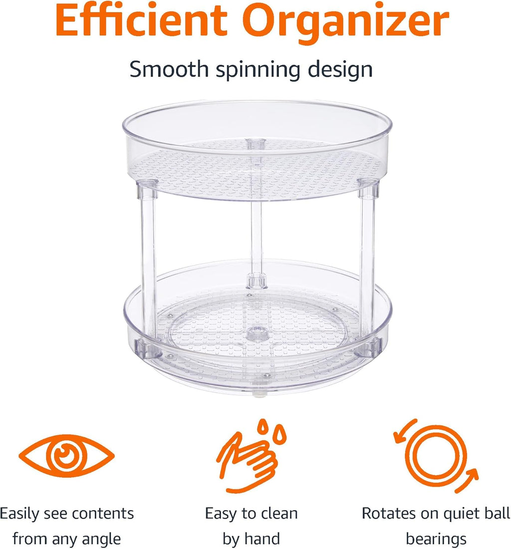 Amazon Basics Lazy Susan Turntable Organizer, 9" Diameter, 2 Tier, Clear