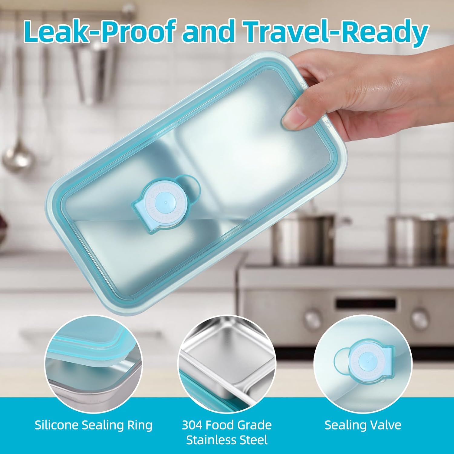 304 Stainless Steel Bento Boxes with Lids, 2pcs Leakproof Double Compartment Snack Containers, Reusable Food Storage Containers for Lunch, Travel & Camping