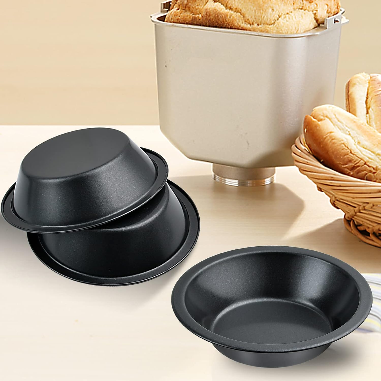 4 Inch Mini Pie Pans, 8 Pack Reusable Round Pie Tins Nonstick Pie Plate, Carbon Steel Mini Tart Pan, Small Cake Baking Set for Pizza Bread Meat Dessert,Black