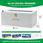 12" White Commercial Foil & Plastic Wrap Dispenser Organizer w/Cutter & Roller - Heavy-Duty XL Holder Fits 3000ft Film, 1000ft Foil Rolls, Costco-Sized - Kitchen, Restaurant Storage