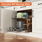 ROOMTEC Individual Pull Out Cabinet Organizer (15½" W x 21½" D), 2 Tier Spice Rack Organizer for Cabinet, Slide Out Drawer Pantry Shelf Organization and Storage for Kitchen Bathroom