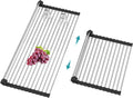 BBXTYLY Extra Expandable Roll Up Dish Drying Rack,Over The Sink Drying Rack Sink Cover Kitchen Sink Accessories Kitchen Rolling up Stainless Steel Drainer, Foldable,Rollable（Black，22.8''-12.4''）