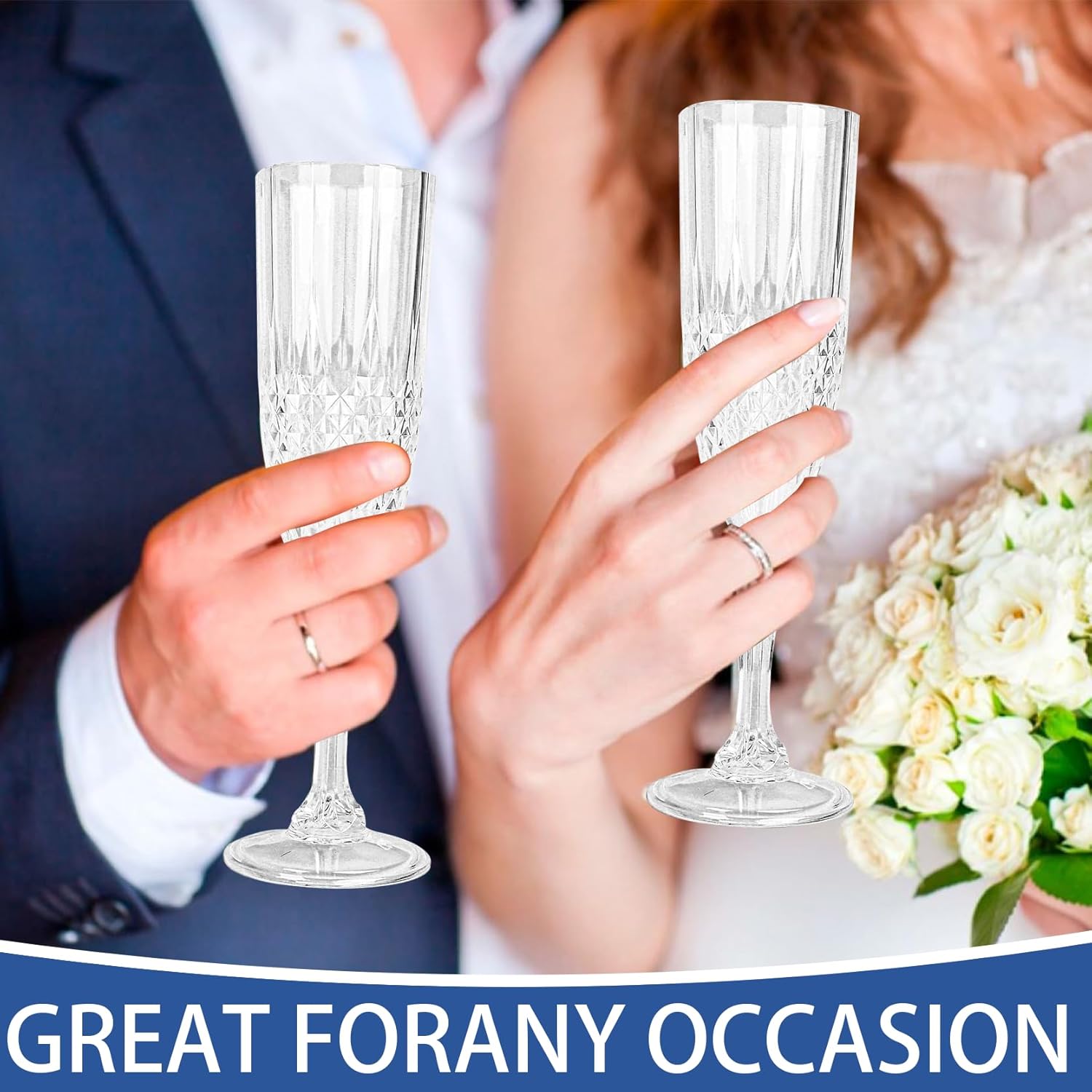Plastic Champagne Flutes, 48PCS Transparent White Plastic Wine Glasses Goblets Shatterproof Reusable Champagne Flute for Weddings, Bachelor Parties, Toasting, and Events(48,Transparent)