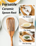 Ceramic Spoon Rest for Kitchen Countertop Porcelain Spoon Holder for Stove Top Large Holder for Spatula, Spoons or Tongs, Framhouse Decor, White