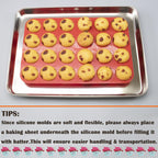 24 Cups Silicone Mini Muffin Pan Set, Nonstick Mini Cupcake Pans, BPA Free Small Muffin Tin for Baking, Set of 2 (Red+Red)