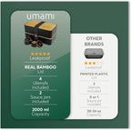 Umami Bento Box Adult All-In-1 w/4 Utensils, 2 Sauce Jars 2 Dividers, Bamboo Lid, 100% Leakproof, Microwave & Dishwasher Safe Stackable Bento Lunch Box Containers for Men/Women, Black Beige, 68 oz