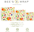Bee's Wrap Beeswax Wraps for Food - Fresh Fruit 3 Pack (S, M, L) Made in USA Reusable & Organic Food Wraps, Sandwich Wrap & Bowl Covers - Eco-Friendly Alternative to Aluminum Foil & Plastic Wrap